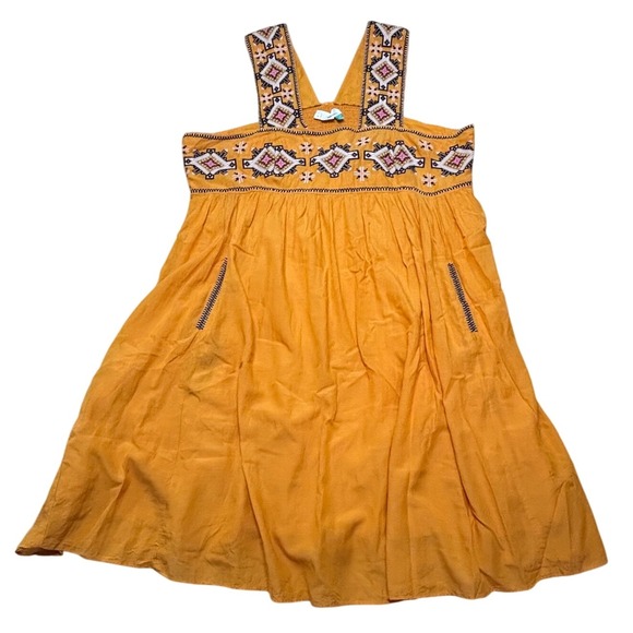 Anthropologie Womens Dress Size 2X Yellow Teofila Embroidered Sleeveless Beaded - Picture 1 of 7